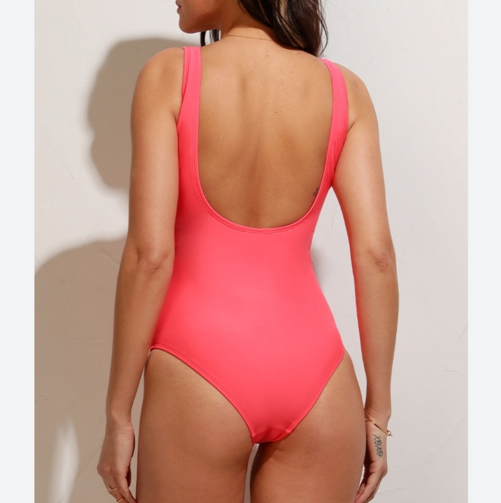 AERO Neon-orange one piece Swimsuit front zipper  Size S